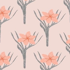 Scattered, tangled flowers - pink - orange - Blue - gray | Large version | Vintage floral print