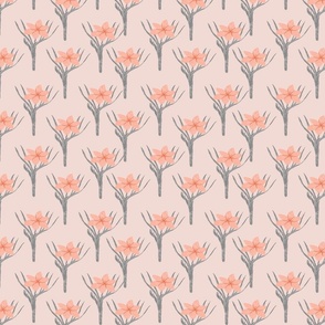 Scattered, tangled flowers - pink - orange - Blue - gray | Medium version | Vintage floral print