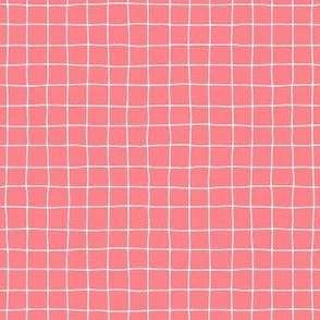 (S) Modern Freehand Plaid on Coral Pink