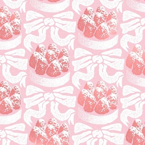 Strawberry Tartlet with Bow - White on Strawberry Pink - Cute Vintage Kitchen