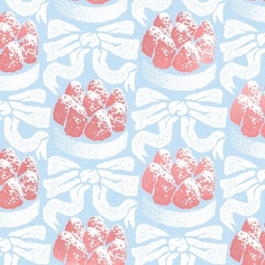 Strawberry Tartlet with Bow - White on Light Blue - Cute Vintage Kitchen