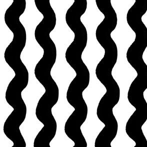 Large Wavy stripe - black and white - black organic stripe on a white background - abstract geometric minimal modern lines - suits gold / silver wallpaper