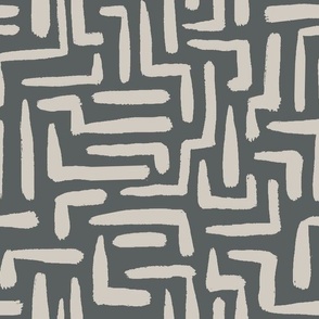 Abstract Minimalism | Medium Scale Brush Strokes | Charcoal Grey, Beige Tan