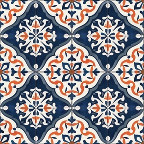 6 inch square navy and orange tiles