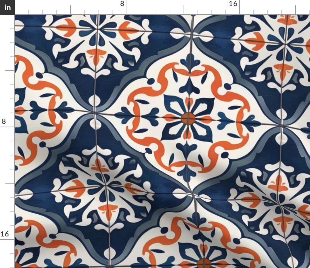 6 inch square navy and orange tiles