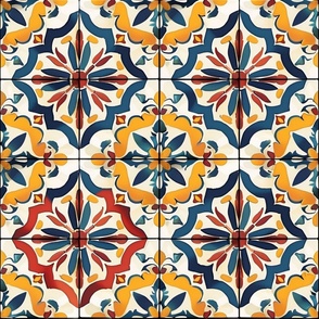 6 inch squared nostaligic tiles orange and navy