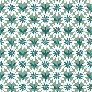 Serenade Of Daisy And Leaves - Green -  Turquoise - White ( Small )