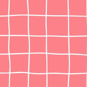 (L) Modern Freehand Plaid on Coral Pink