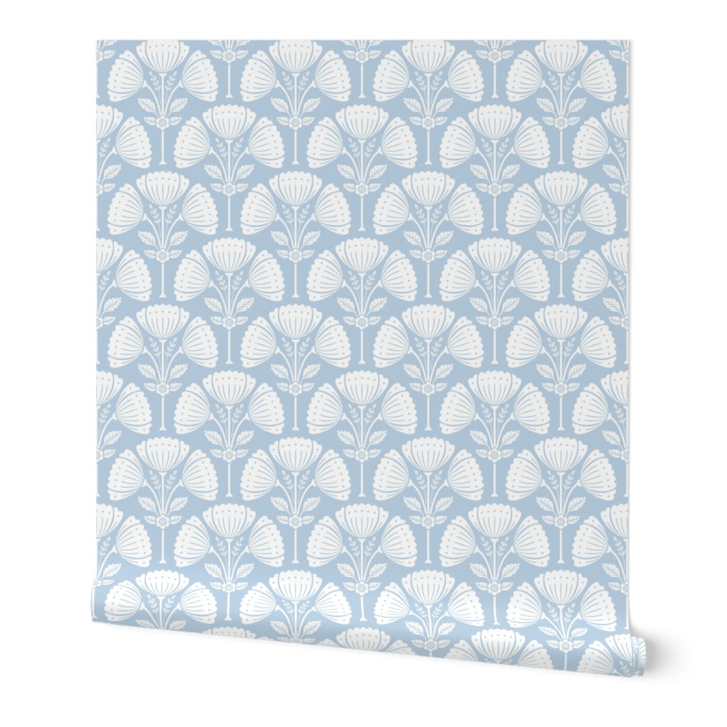 Block Print Flower Bouquet - Air Blue / White 2 SMALL