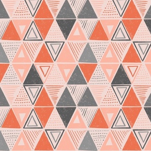 Triangles, stripes, lines and polka dots - pink - orange - gray - blue | Large Version | Minimalist Geometric print