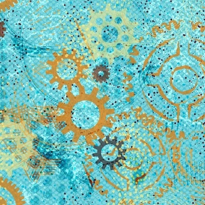 Textured Gears in Orange and Blue