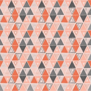 Triangles, stripes, lines and polka dots - pink - orange - gray - blue | Medium Version | Colorful Geometric print