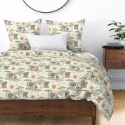 Playful African Safari Elephants Neutrals Small - wild animal print, elephant family, giraffes, monkeys, blankets, bedding, kids, children, nursery, baby, clothes, unisex, newborns, cute, bright