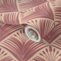 258 - large scale textured tonal Lakeside Reed, in art deco style in plum mauve and neutral warm ran for wallpaper, duvet cover, curtains, and soft furnishings