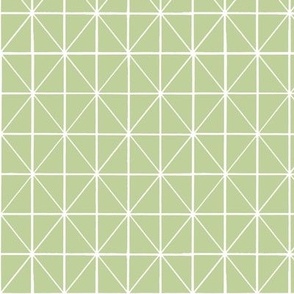 Windowpane checker with diagonal crossing - hand drawn lines white on light tea green