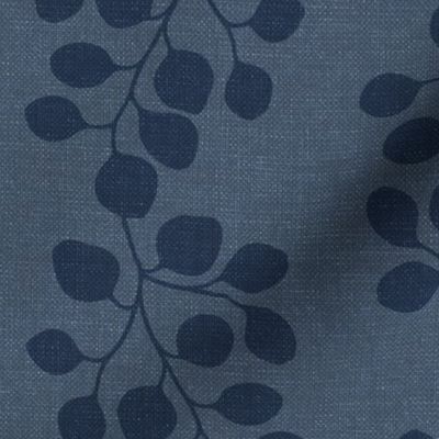 Trailing Botanical (large), denim blue and indigo {linen texture}