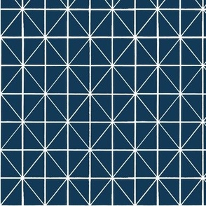 Windowpane checker with diagonal crossing - hand drawn lines white on prussian blue