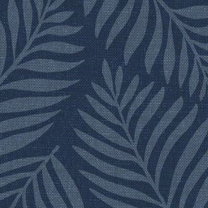 Leafy Botanical (large), indigo and denim blue {linen texture}