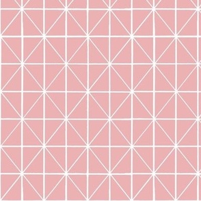 Windowpane checker with diagonal crossing - hand drawn lines white on tea rose pink