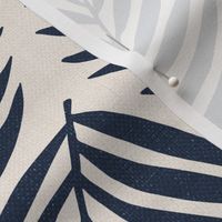 Leafy Botanical (large), warm white and indigo blue {linen texture}