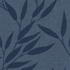 Bamboo Botanical (large), denim blue and indigo {linen texture}