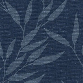 Bamboo Botanical (large), indigo and denim blue {linen texture}