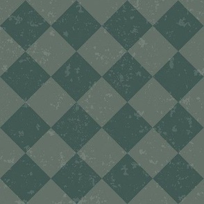Diagonal Checkerboard with Texture in Dark Green and Green - Small