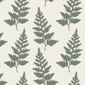 white with moss green ferns L