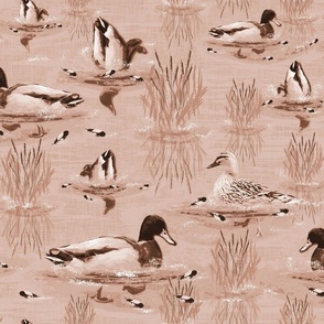 Cabincore Aesthetic Textured Design, Textured Painted Wildlife Illustration, Modern Wild Bird Design, Relaxing Mallard Duck Riverbed Feature Wall, Lakeside Rippling Water, Lakeside Serenity, Warm Earthy Neutrals Tones, Duck Hunting Season, Duck Hunter