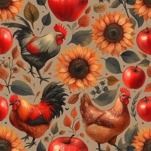 Sunflowers Apples And Chickens