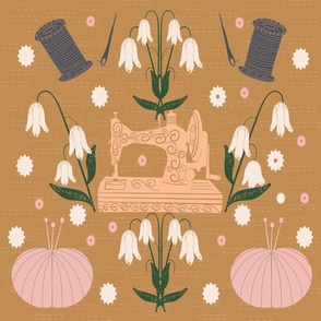 Vintage Floral Sew & Craft: Golden Linocut Inspiration, Large