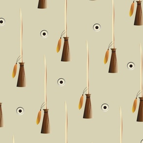 Besom Brooms and Crystals - Sage Green and Brown Halloween Witch Evil Eye Spooky Kids Minimalist