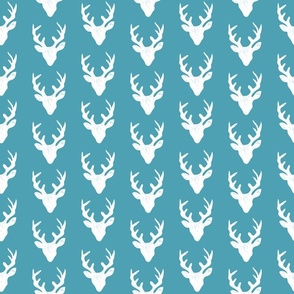 Deer Heads - Aqua Blue - White | Medium Version | woodland country deer print print