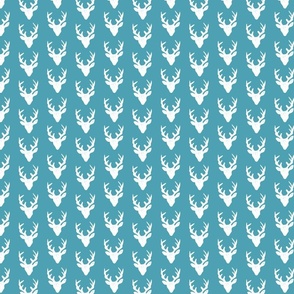 Deer Heads - Aqua Blue - White | Small Version | woodland country deer print print