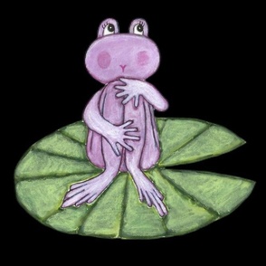 Purple Frog on Lily Pad on Black Background 