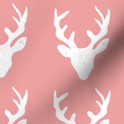 Deer Heads - white - pink | Large Version | woodland country deer print