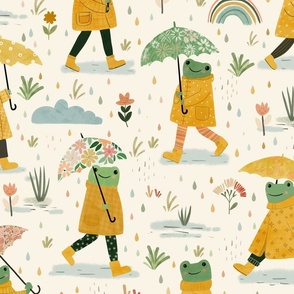Frogs in the rain - yellow raincoat L