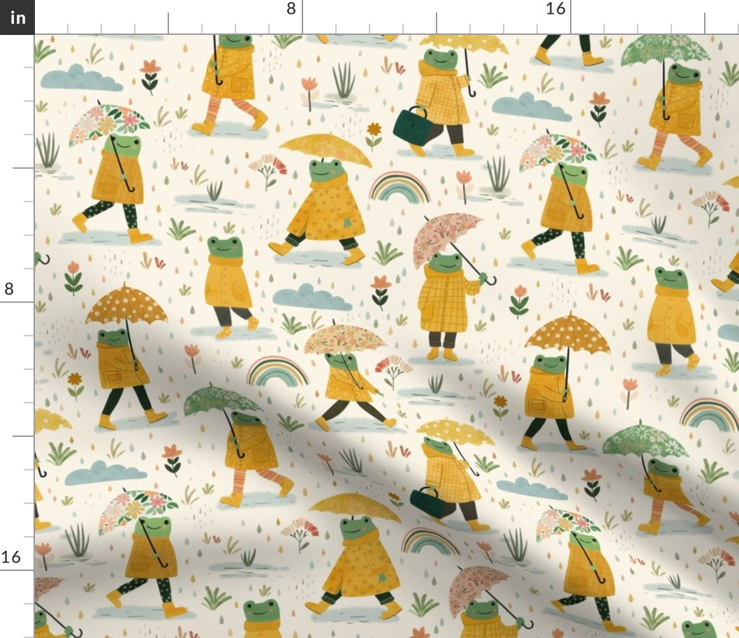 Frogs in the rain - yellow raincoat M