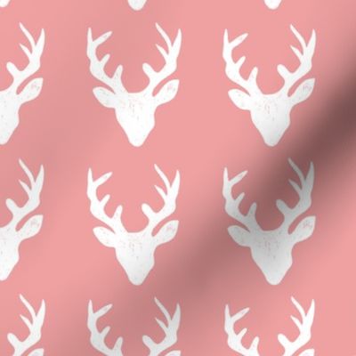  Deer Heads - white - pink | Medium Version | woodland country deer print