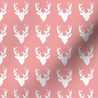 Deer Heads - white - pink | Small Version | woodland country deer print