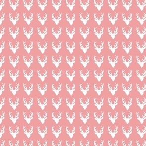 Deer Heads - white - pink | Small Version | woodland country deer print