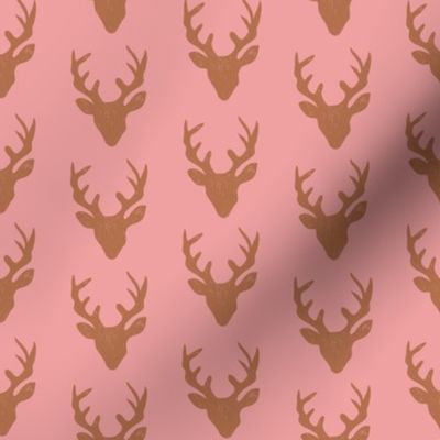 Deer Heads - Brown - dark pink | Large Version | woodland country deer print