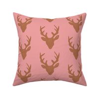 Deer Heads - Brown - dark pink | Large Version | woodland country deer print