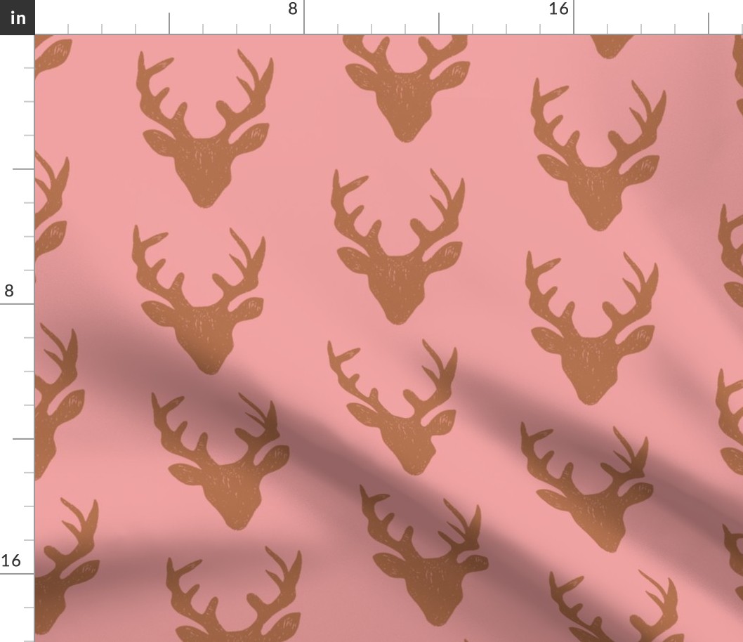 Deer Heads - Brown - dark pink | Large Version | woodland country deer print
