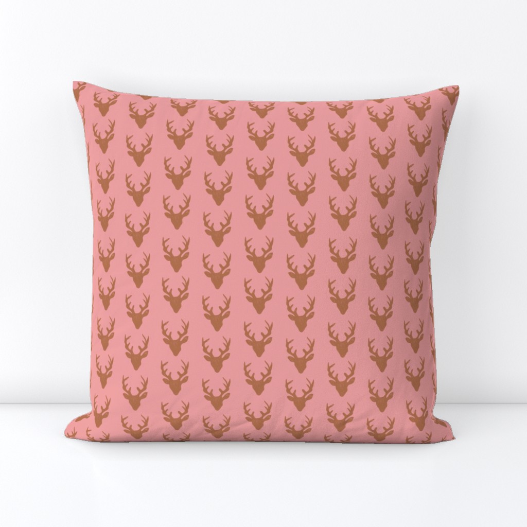 Deer Heads - Brown - dark pink | Small Version | woodland country deer print