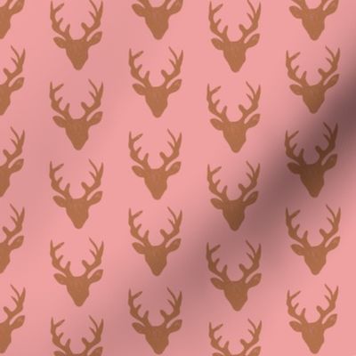 Deer Heads - Brown - dark pink | Small Version | woodland country deer print