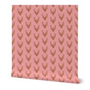 Deer Heads - Brown - dark pink | Small Version | woodland country deer print