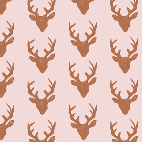 Deer Heads - Brown - pink | Large Version | woodland country pink deer print
