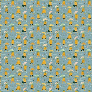Frogs in the rain - yellow raincoat blue S