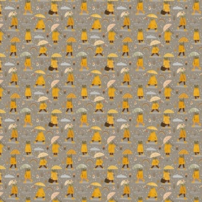 Frogs in the rain - yellow raincoat grey S